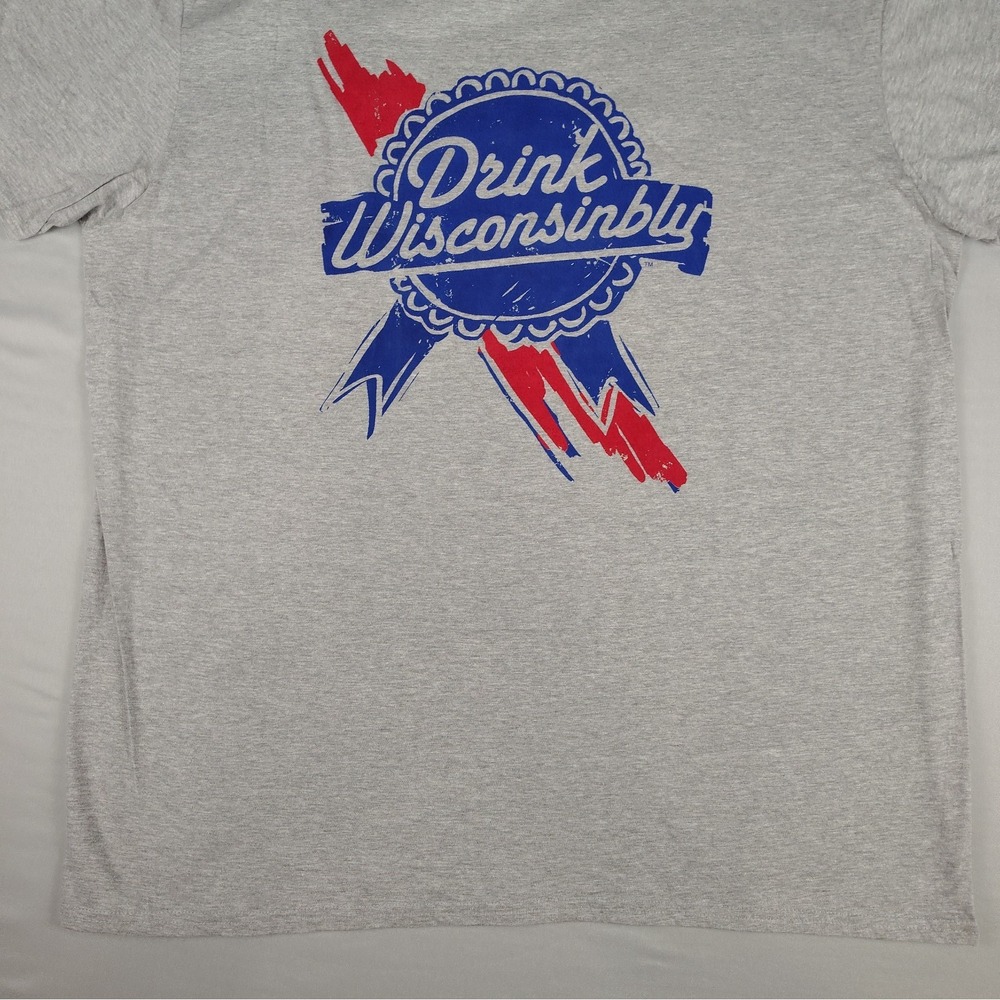 NWT Drink Wisconsinbly T Shirt Mens 2XL Gray Graphic Beer Blue Ribbon Wisconsin - Picture 8 of 15